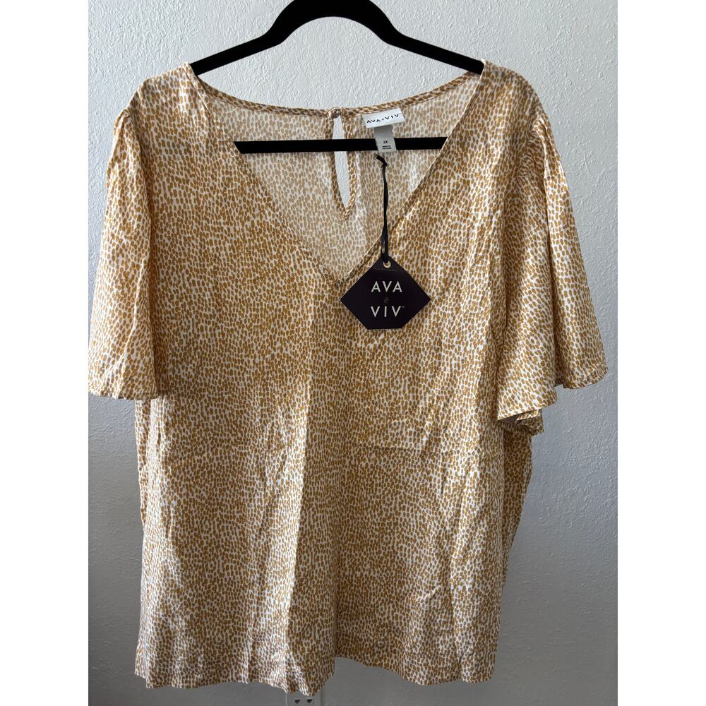 Ava & Viv Blouse / Top Linen Blend Plus Size 2X New